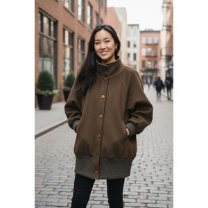 Vintage Portrait by Liz Claiborne Oversized Wool Blend Coat – Brown‎ w/Knit Trim